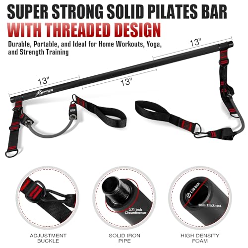 HPYGN Pilates Bar Kit with Resistance Bands, Heavy Duty Multifunctional Pilates Workout Equipment for Strength Training, H...