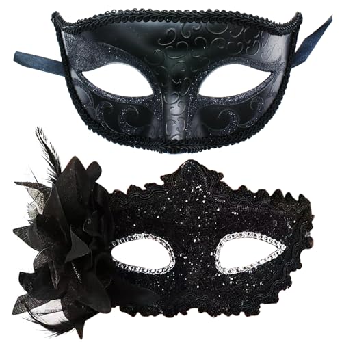 ZbFwmx Couple Masquerade Mask Set - Black Costume Masks for Women & Men - Cosplay & Party Masquerade Ball