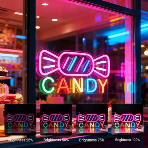 NAIYISI Candy Neon Sign for Wall Decor Candyland Party Decorations, Candy Bar Sign, Store Logo, Birthday Decorations, Cand...