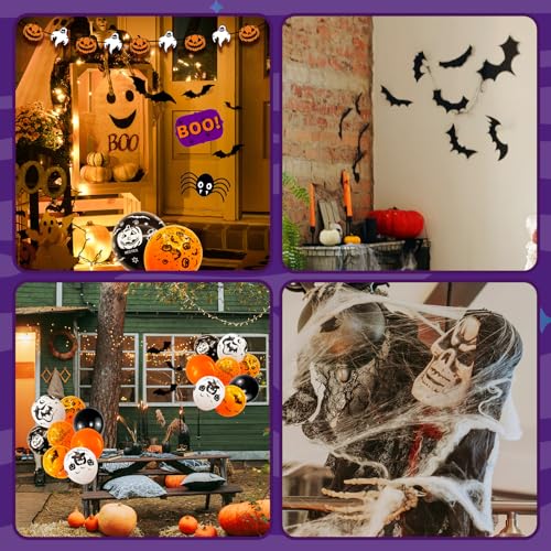 UJoyant 101 Pcs Halloween Party Decorations, Halloween Party Supplies - Ghost and Bat Pumpkin Banner, Multi Balloons, Pho...