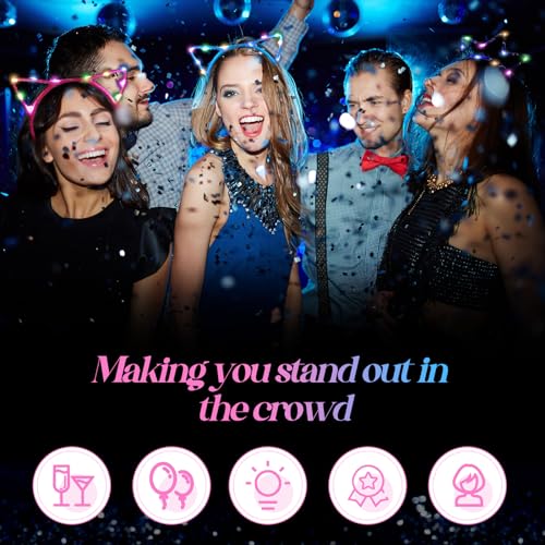 Xinnun 64 Pieces Light up Cat Ears Headband Bunny LED Glow in Dark Cat Animals Ears Hairband Party Supplies for Birthday F...