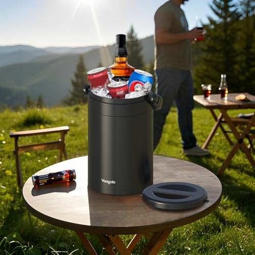 4.8L Insulated Ice Bucket, 5Quart Double Wall Vacuum Stainless Steel Keeps Frozen Longer, insulated Wine Cooler used for P...