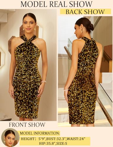 GRACE KARIN Sequin Dress for Women Sleeveless Sparkly Glitter Halter Dress Bodycon Mini Club Dresses 2025