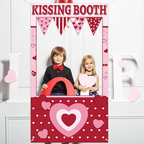 Valentine's Day Party Decorations Kissing Theme Photo Booth Props Love Heart Banner Valentine Picture Frame for Couple Res...