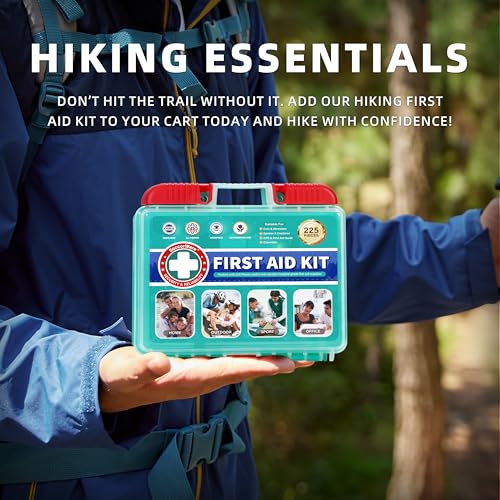 SuccorWare 225 Pieces First Aid Kit, Includes Ice Pack, Adhesive Bandages, Wound Gauze Pads, Portable First Aid Bag for Ho...