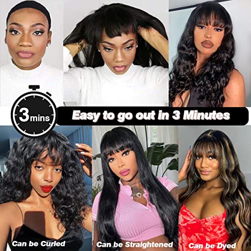 Ruiyu Body Wave 2x4 Lace Front Wigs Human Hair Wigs with Bangs for Black Women Wear and Go Glueless Wig with Bangs 180% Density Closure 100% Brazilian Virgin Human Hair 16 Inch