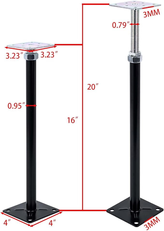 4-Pack Adjustable House Jack for The Floor, Adjustable Supports, Post 16" to 20"