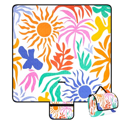 Picnic Blankets Waterproof Sandproof, 79''x79'' Extra Large Foldable & Portable Beach Blanket, 3-Layer Fabric Outdoor Mat ...