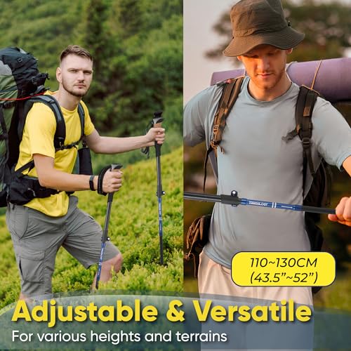 TREKOLOGY Hiking Poles with Real Cork Grips, Adjustable for Heights 5'2'' to 6'5'' – Lightweight Trekking Poles, Aircraft-...