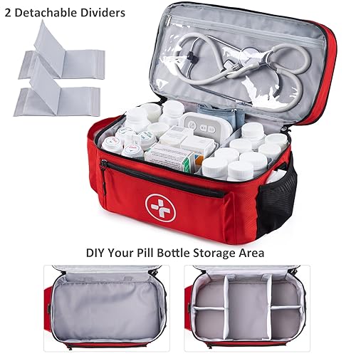 BAGSFY Travel Medicine Bag Organizer, Medical Bag Empty, Pill Bottle Organizer for Home, Large Medication Storage, Travel ...