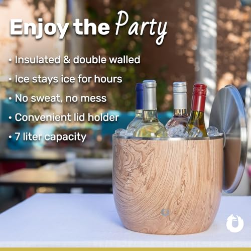 SNOWFOX XL Premium Vacuum Insulated Double Wall Stainless Steel Ice Bucket with Lid/Scoop, Bar Accessories, Large Elegant ...