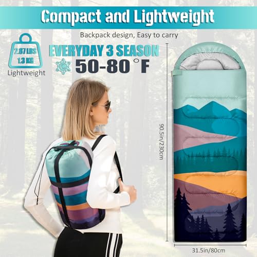 Sleeping Bags for Adults, 3 Seasons Warm & Cold Weather Waterproof Lightweight Backpacking Camping Sleeping Bag for Indoor...