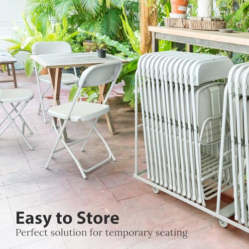 4 PACK White Foldable Plastic Chair | Folding & Stackable | 350 lbs Capacity Steel Frame Seats for Indoor Outdoor | Commer...