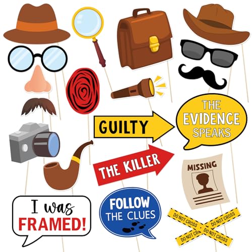 FOZEE Detective Photo Booth Props - Detective Party Decorations - True Crime Party Props - 20Pcs