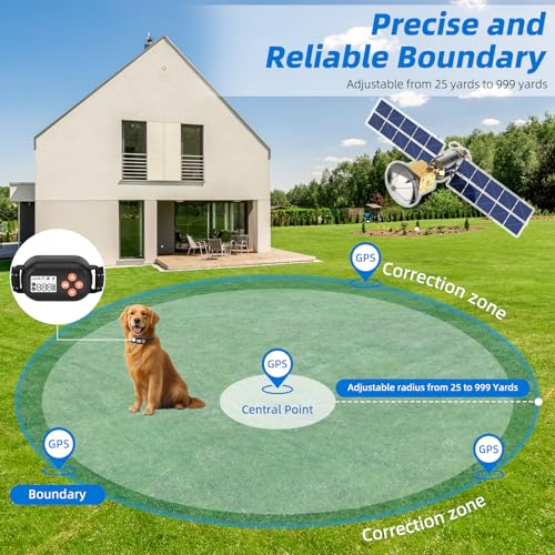 TTPet GPS Wireless Dog Fence, Electric Pet Fence System, IPX6 Waterproof Collar, Beep Vibration Shock Correction, for Dogs...