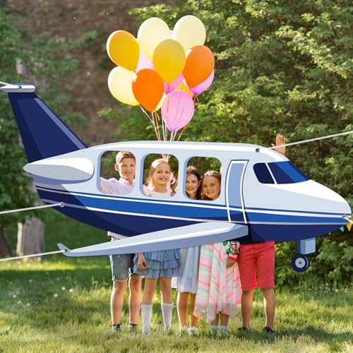 Airplane Shaped Photo Prop Selfie Frame Airplane Birthday Decoration Large Fabric Aircraft Backdrop Banner 98x53in Plane T...