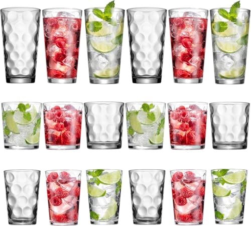 POPLASS Melrose 18-Piece Family Drinking Glasses Set - Drinking Glassware Set with Highball Cooler, DOF (Double Old Fashio...