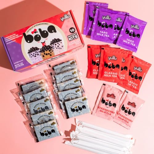 Boba Bundle Kit 10 Serv. Instant Bubble Pearl Variety Milk Tea Kit with Authentic Brown Sugar Tapioca Pearls by Yulu Foods...