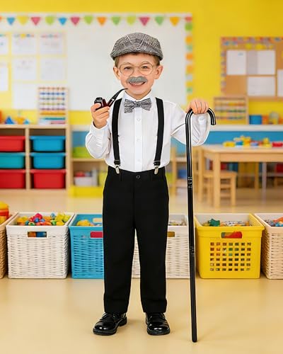 Vivrerizo Old Man Costume for Kids - 8 Pcs 100 Days of School Costume for Boys Grandpa Outfit Dress Up Cosplay