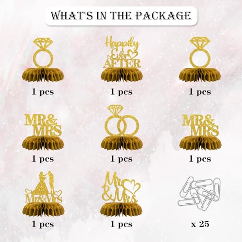 Maicaiffe Mr & Mrs Table Honeycomb Centerpieses Decorations - Glitter 8 Pcs Wedding Engagement Party Table Toppers Decor -...