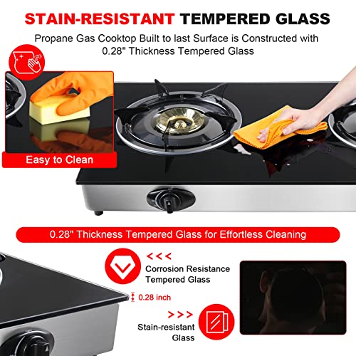 forimo Propane Gas Cooktop 2 Burners Gas Stove portable Tempered Glass Double Burners Stove Auto Ignition Camping Double B...
