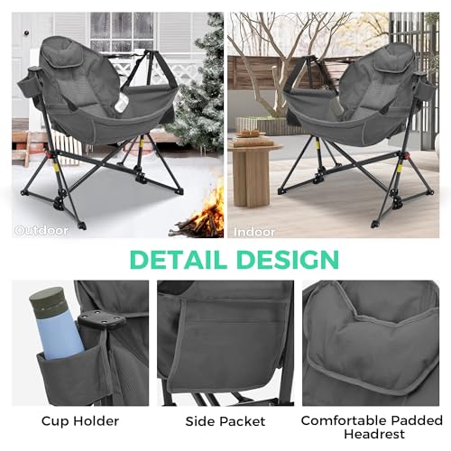 Ainfox Hammock Camping Chair, Foldable Portable Rocking Chairs for Adults Outside Swinging Camp with Cup Holder Pillow for...
