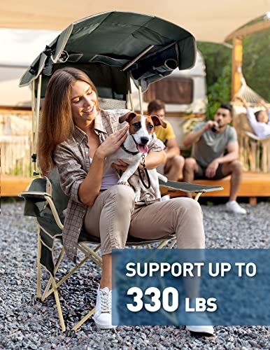 Docusvect Folding Camping Chair with Shade Canopy for Adults, Canopy Chair for Outdoors Sports with Cup Holder, Side Pocke...