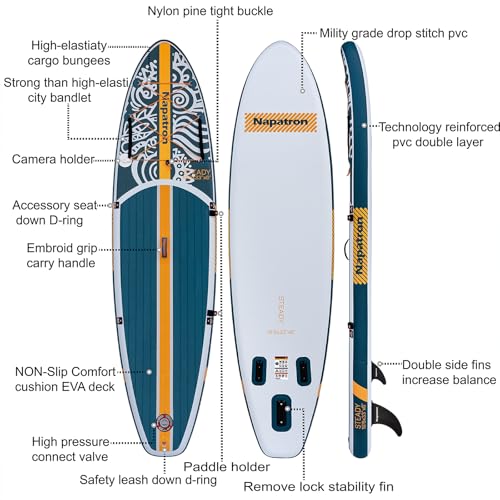 Napatron Inflatable Paddle Board, 10'6" Ultra Lightweight SUP with Adjustable Paddle, Anti-Slip Deck,Coiled Leash & Carry ...
