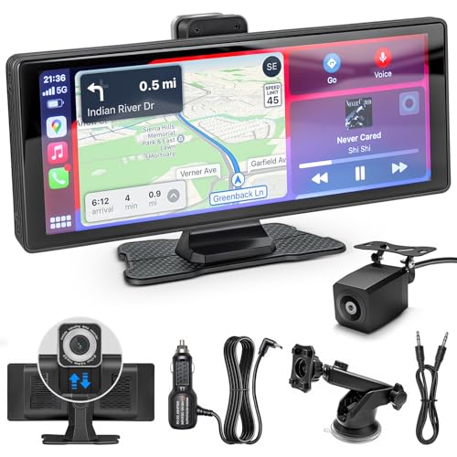 Wireless Carplay Screen for Car 10.26" Portable Touchscreen Car Stereo for Apple Carplay & Android Auto with 4K 360 Rotati...