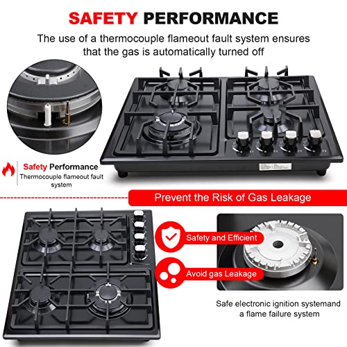 FORIMO Gas Cooktop 22Inch，Built in Gas Cooktop 4 Burners Stainless Steel Stove with NG/LPG Conversion Kit Thermocouple Pro...