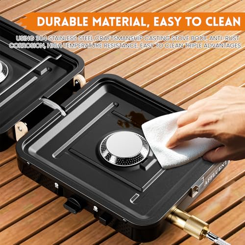 AFFLUENT 2 Burner Propane Camping Stove with Grill and Storage Bag- A Must - Have Camp Stove Propane! Foldable, Featuring ...