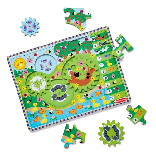 Melissa & Doug Wooden Animal Chase Jigsaw Spinning Gear Puzzle – 24 Pieces Wooden Puzzle for Toddlers and Preschoolers, fo...