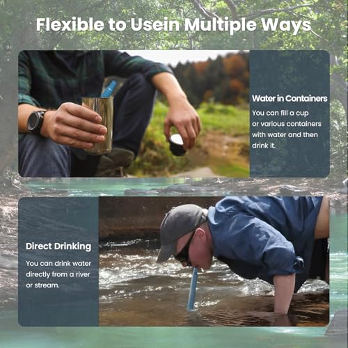 Portable Water Filter Straw Survival, Essential Camping & Hiking Gear, Water Purification Straw for Travel, Biking and Eme...