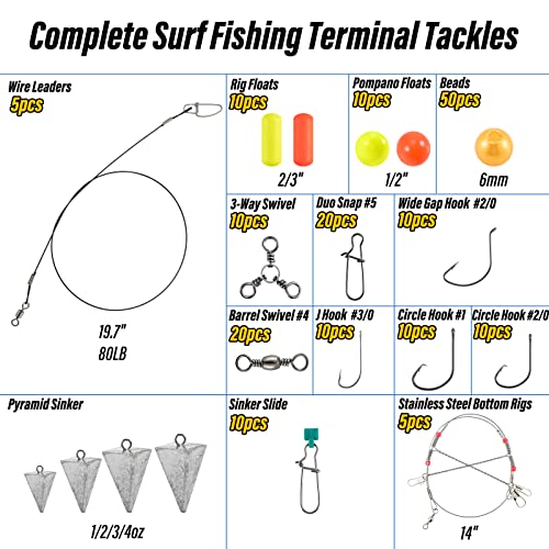 Dr.Fish 269 Pieces Surf Fishing Tackle Box Kit, Saltwater Ocean Beach Fishing Gear Supplies, Lure&Rig Accessories, Bucktai...