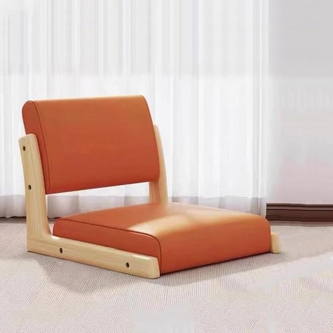 Solid Wood Floor Chairs, Meditation Chairs, Low Stools with Cushions, Reading Chairs and Balcony Bay Window Chairs, Suitable for Tea Rooms, Studies and Balconies(Orange)