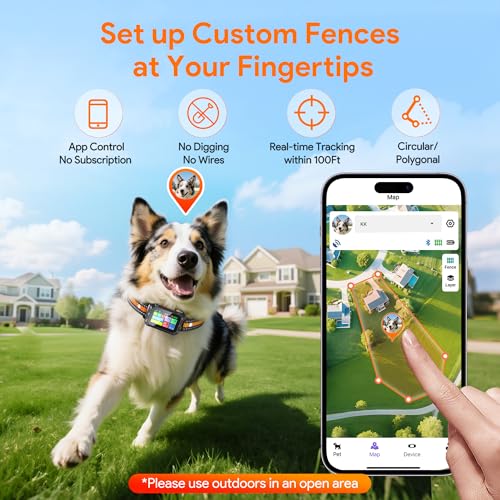 Meowant GPS Wireless Dog Fence &Training Collar with Remote, Free App, 82ft to 7000ft Electric Fence, Waterproof LCD Colla...