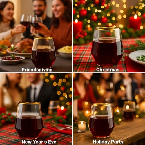 Oojami 40 count Diamond Unbreakable Stemless Plastic Wine Champagne Whiskey Glasses Elegant Durable Disposable Indoor Outd...