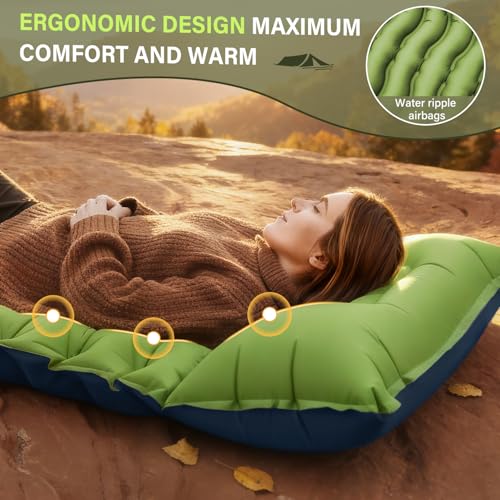 FUN PAC Camping Sleeping Pad, Ultralight Camping Mat with Pillow, Built-in Foot Pump Inflatable Sleeping Pads Compact for ...