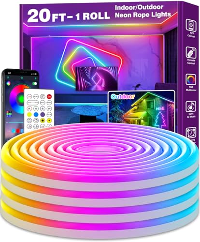 AILBTON 20Ft Neon Rope Lights,Flexible Led Rope Lights Control with App/Remote,Multiple Modes Music Sync Gaming RGB Led Ne...