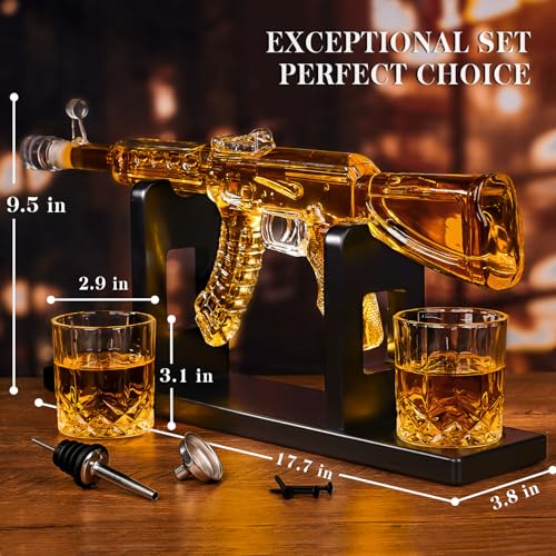 Whiskey Decanter AK47 Set with 2 Whiskey Glasses, Gifts for Men Dad Stocking Stuffers, Unique Christmas Anniversary Birthd...