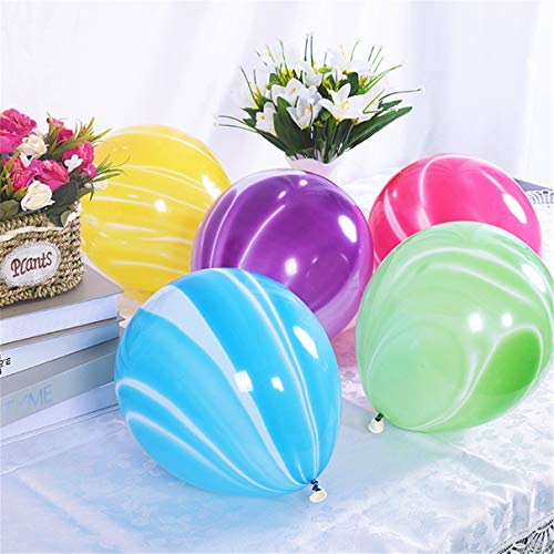 Rainbow Tie Dye Balloons 100PCS 12 Inch Agate Marble Latex Swirl Balloons For Tie Dye Birthday Party Supplies,Candyland,Ba...