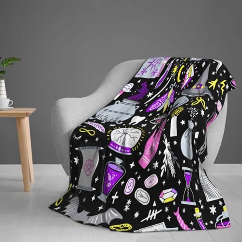 Magic Witch Witchcraft Star Skull Blanket, Soft Blankets Flannel Bed Throw Cozy Lightweight Plush Gifts for Women Men Boys...