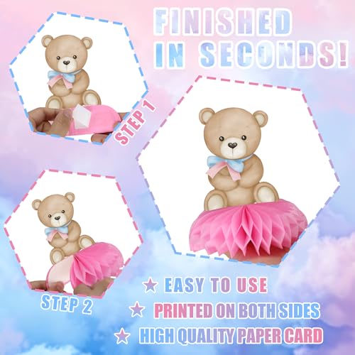 Gender Reveal Party Decorations, Blue Pink Bear Honeycomb Centerpieces, Baby Shower Table Decorations, What Will Baby Be B...