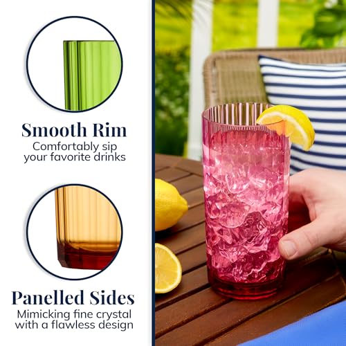 US Acrylic Faceted Plastic Reusable Drinking Glasses (Set of 6) 18oz Water Cups Assorted Colors | BPA-Free Tumblers, Made ...