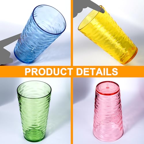 ZAINCA 20-ounce Plastic Tumblers, Acrylic Drinking Glasses High-Balls, set of 6 Multicolor Reusable Plastic Cups, Stackabl...