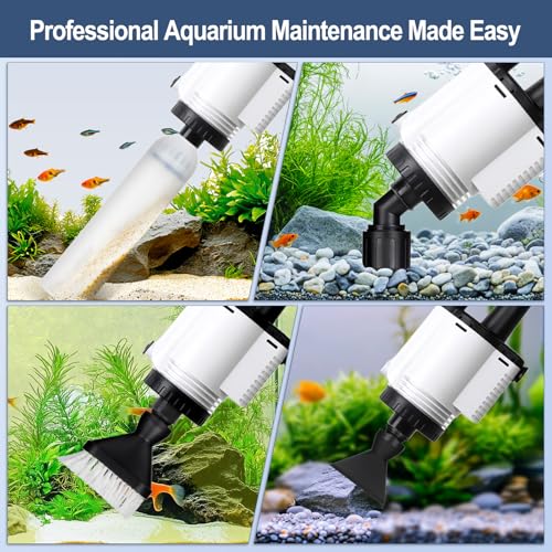 AQQA Electric Fish Tank Cleaner – 30W Aquarium Water Changer with Gravel Vacuum, Corner Nozzle Brush, Oxygen Boost etc Com...
