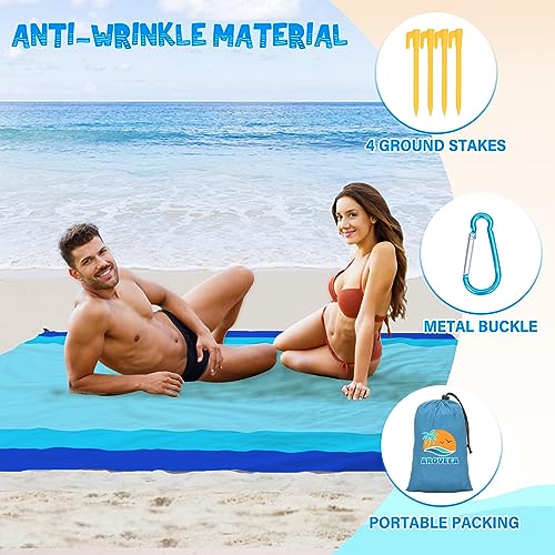 Aroveea Beach Blanket Waterproof Sandproof 1-7 Adult Oversized 78 '' × 81 '' Lightweight Durable Compact Sand Free Beach M...