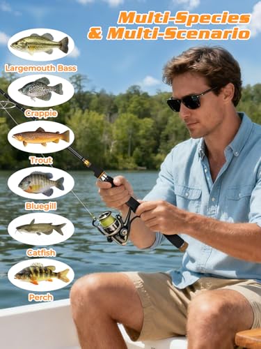 5'6"4-Piece Travel Spin Rod and 2000 Reel Combos, 24-Ton Carbon Matrix Telescopic Fishing Rod Pole, 5 +1 Shielded Bearings...