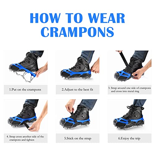 Crampons Ice Cleats Traction Snow Grips for Boots Shoes Women Men Anti Slip 19 Stainless Steel Spikes Safe Protect for Hik...