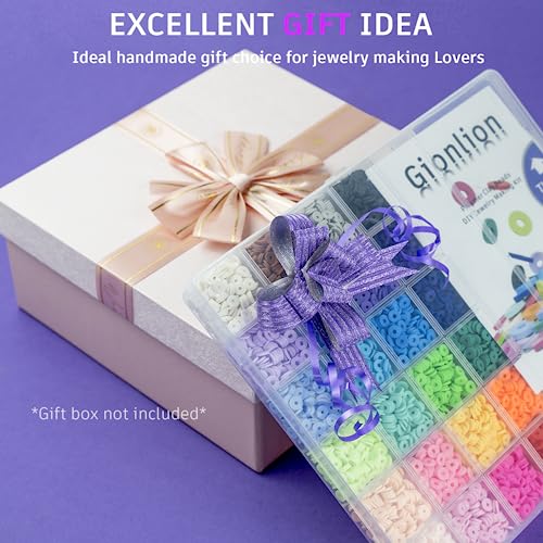 Gionlion 6000 Clay Beads Bracelet Making Kit, 24 Colors Flat Preppy Beads for Friendship Bracelets, Polymer Clay Bead with...